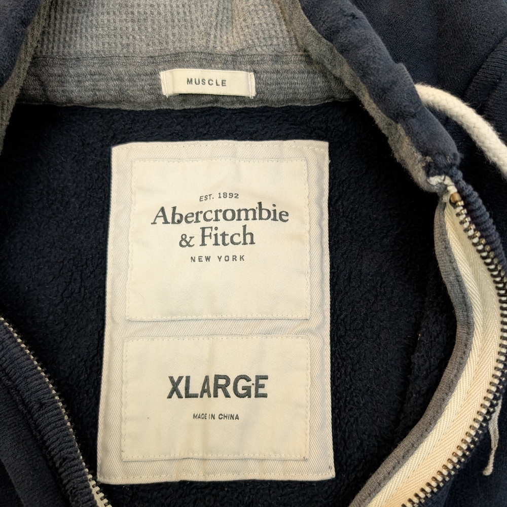 Vintage Heavyweight Abercrombie & Fitch Men's Navy Hoodie Jacket Muscle Fit - Picture 10 of 10